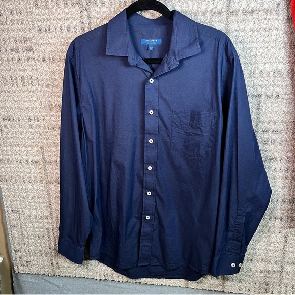COLE HAAN Grand OS Navy Blue Long Sleeve Button Down Shirt Stretch Casual Golf - Picture 1 of 7